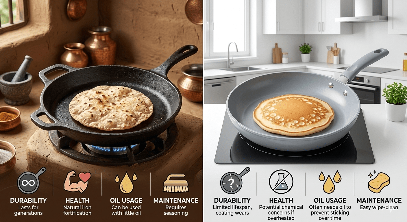 cast iron ve non stcik pan